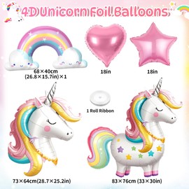 ESAG 6Pcs Rainbow Unicorn Balloons Unicorn Birthday Decorations for Girls Party Supplies, Customized Self Standing Large Rainbow Star Heart Foil Balloons, Kid Girls Birthday Party Decorations Supplies