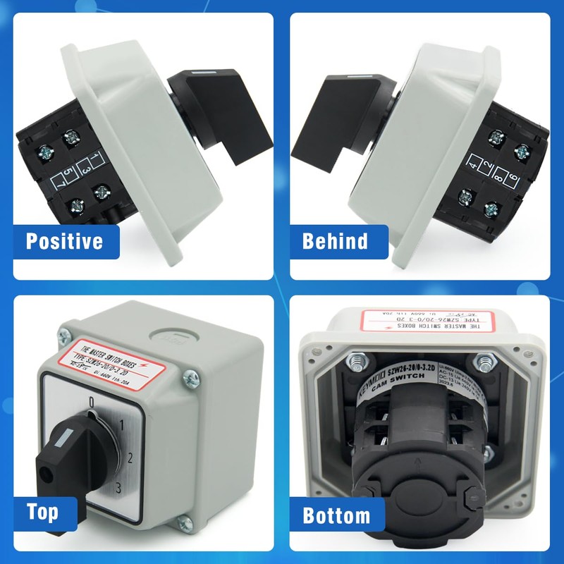 KEYMOO 20A Black Rotary Changeover Switch with Box, 3-Way 1