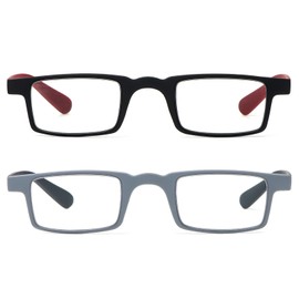 DXYXYO 2 Pack Small Lightweight Metalless Screwless Reading Glasses for Men Women, Blue Light Blocking Computer Spring Hinge Readers, +1.0 Black red+Grey black