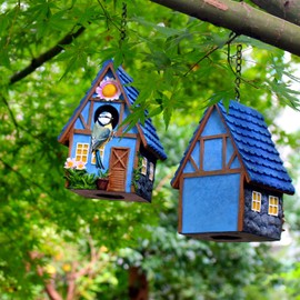 Garden Bird House for Outside Clearance Hanging Outdoors Country Cute Birdhouses for Wren Finchs Chickadee Hummingbird Tree Swallow Cage Kids Nature Lover Bluebird House(Blue)