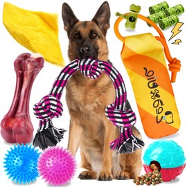Zeaxuie 12 Pack Heavy Duty Various Dog Chew Toys Pack for Aggressive Chewers - Includes Large Rope Toy, Squeaky Toys & Indestructible Chew Bone for Medium, Large & X-Large Breeds Dogs