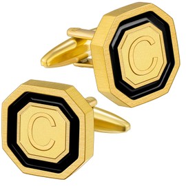 AMITER 18K Gold Plated Initial Cufflinks, Mens Cuff Links for Business Wedding Shirts Studs Suit Accessories - Gift for Groom Husband Father