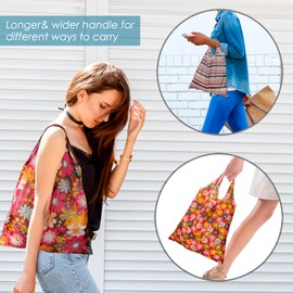 Hossejoy 10 Pcs Reusable Grocery Bags with Handles,Waterproof Nylon Tote Bags, Foldable Lightweight Shopping Bags, Machine Washable for Women Grocery Shopping Supplies Daily Storage