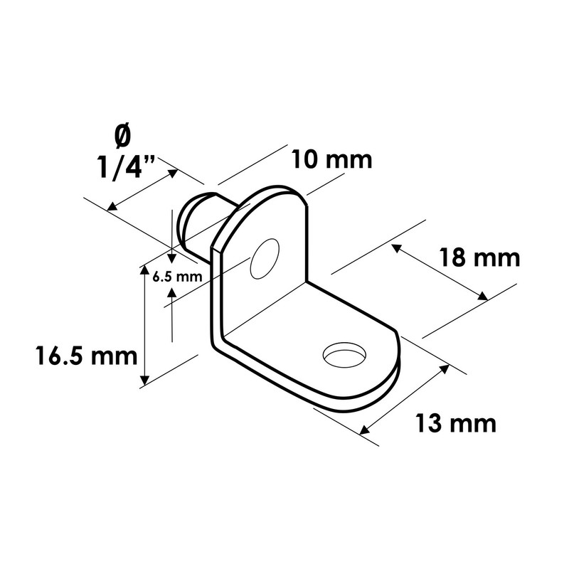 Rok Hardware 1/4" L-Shaped Shelf Support Pin with Hole, Brass