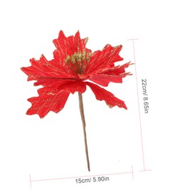 Kisangel 4pcs Artificial Poinsettia Christmas Flowers Xmas Tree Decorations Red Glitter Holiday Ornaments for Wreaths Party Favors