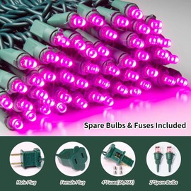 LAMPHOME Pink Wide Angle LED String Lights, 64.8 Ft 300 Count, Pack of 3 Strands 21.9 Ft 100 Lights UL Certified Commercial Grade Green Wire 5mm Holiday String Light
