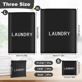 TranRantic 4Pcs Travel Laundry Bag, Waterproof Dirty Clothes Travel Bag, 3 Sizes Wet Bags with Zips for Large Small Items, Foldable Laundry Bags for Travelling Family Vacation (Black)