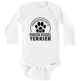 Protected by A Parson Russell Terrier Funny One Piece Baby Bodysuit (Long Sleeve), 6-9 Months White