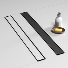 BARONAGE Linear Drain 32 Inch Black, Rectangular Shower Floor Drain with Accessories 2-in-1 Cover Tile Insert Removable AISI 304 Stainless Steel CUPC Certified Matte Black