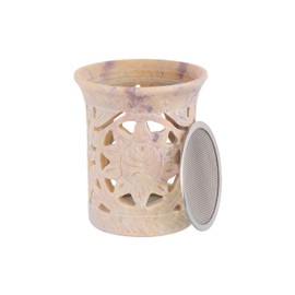 NKlaus Incense Burner 9 x 7.5 cm Soapstone with Incense Strainer - Hand Carved with Lotus Sun Motif, Ideal for Resins, Herbs, Decoration & Meditation 16677