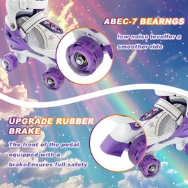 Adjustable Kids Roller Skates for Girls and Boys Ages 3-5 5-8 8-12, All 8 Wheels of Girl's Skates Shine, Safe and Fun Illuminating for Outdoor Indoor Sports (Light Purple, Medium -Big Kid (13C-3))