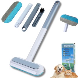 4-in-1 Multifunctional Pet Hair Remover Brush Kit - Reusable Cat Dog Hair Removal Tool for Couch, Carpet, Clothes, Furniture & Glass Cleaning with Travel Mini Lint Brush, 20" Extendable Handle