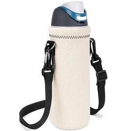 Linkidea Neoprene Water Bottle Carrier Bag Compatible with Owala FreeSip 40oz, Insulated Water Bottle Sleeve Sling Holder with Adjustable Strap, Off White