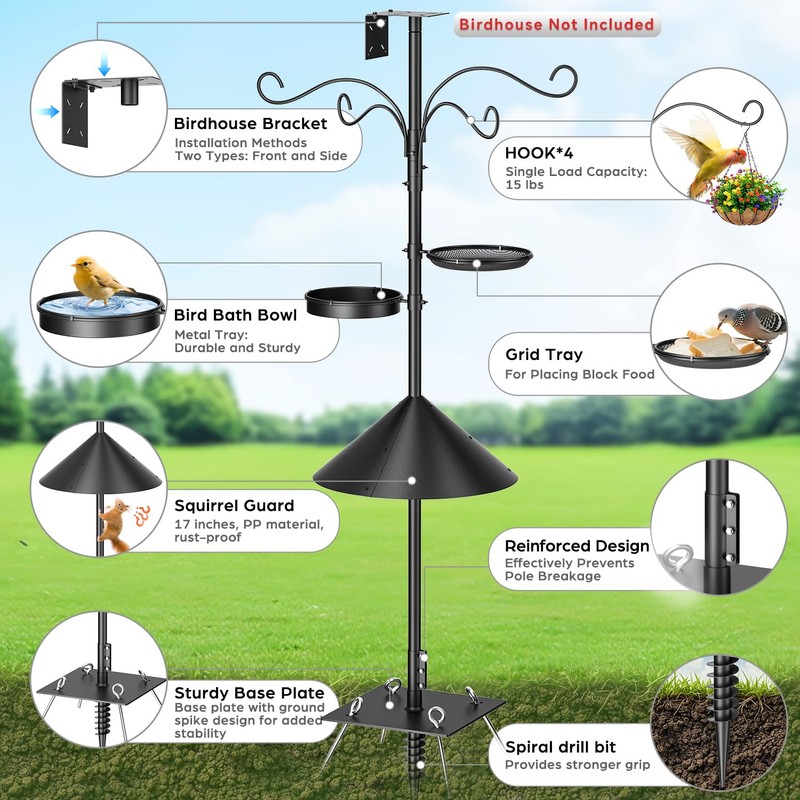 Upgraded Heavy Duty Bird Feeder Pole, 92 Inch Squirrel Proof