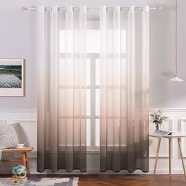 Miulee Set of 2 Transparent Curtains, Colour Gradient, Voile Sheer Curtains with Eyelets, Decorative Window Curtain for Bedroom and Living Room, 225 cm x 140 cm (H x W), White & Coffee