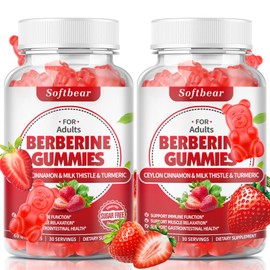 softbear Berberine with Ceylon Cinnamon Gummies Organic Berberine HCL 1500mg for Metabolism Immune Health Sugar-Free Berberine Supplements Strawberry Flavored 120 Count