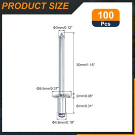 uxcell 100Pcs 3/16"x5/16" Round Head Blind Rivets, Zinc-Plated Carbon Steel Grip and Mandrel Cap Blind Rivets, Silver