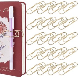 SOFPLATE 1 Box of 20 Paper Clip Holders Made of Metal Golden Pen Clip in Heart Shape Paper Clip Made of Carbon Steel Portable Insert for Pencils for Notebook Diary Scrapbook Accessories Indoor and A