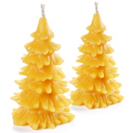 DEYBBY Christmas Tree Beeswax Candles, Xmas Tree Shaped Handmade Candles Set of 2 for Home Decor Party Bedroom Room Table Decorations（Big Pine）