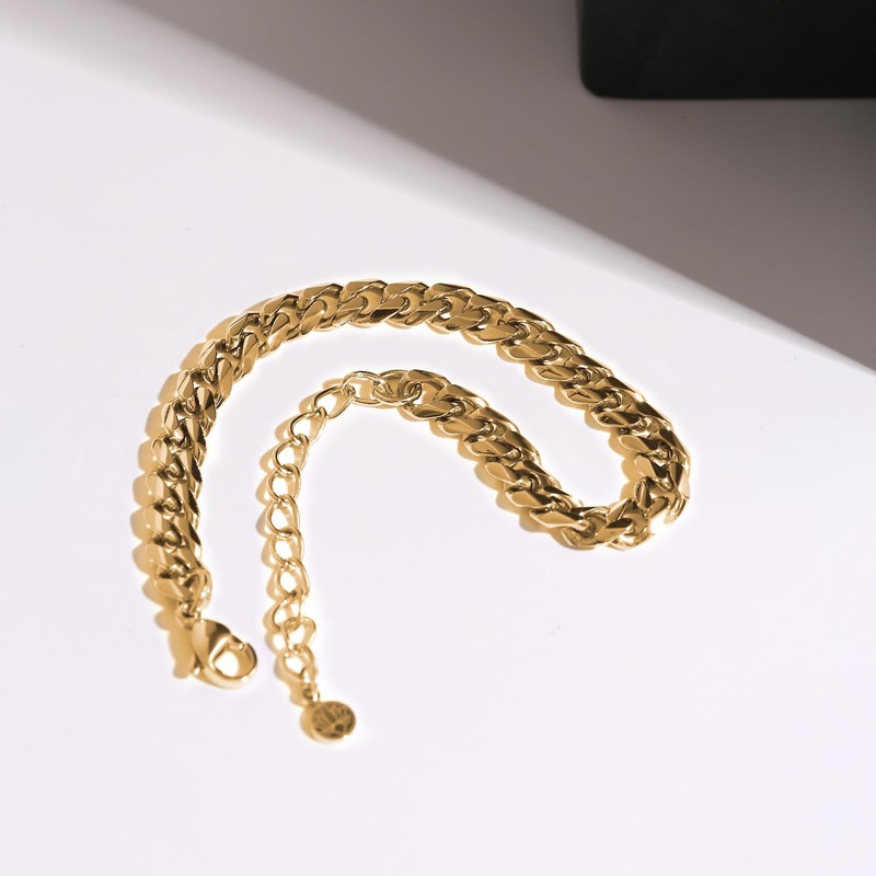 SIMPLÍ BASIC Flat Smooth Curb Chain Bracelet (Stainless Steel, 18K