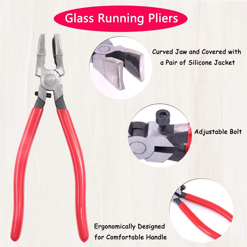 Glass Cutting Tool Set Kit,Premium Glass Running Breaking Pliers and