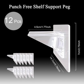 Jaxbo 12 Pcs Punch Free Shelf Support Peg，Self Adhesive Support Shelf Bracket，Strong Load Bearing for Shelves Kitchen Cabinet Book Closet