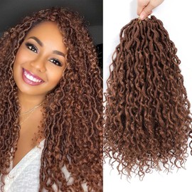 PORSMEER 18 Inch Goddess Locs Crochet Hair 6 Packs Curly Faux Locs Crochet Hair for Women Pre-looped River Locs Crochet Hair with Curly Ends Boho Locs Synthetic Hair Extensions (Auburn Brown)