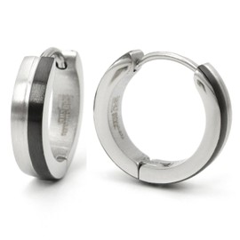 Stainless Steel Curved Face Round Hoop Earrings Half Black 16mm
