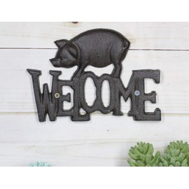 Ebros Cast Iron Vintage Rustic Farmhouse Swine Pig Welcome Sign Wall Cutout Livestock Pigs Farm Animals Western Vintage Guest Greeter Home Or Office Farm Barn Cottage Ranch House Accent