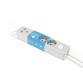 Garza - Steckdosenleiste Design Grau mit Schalter, 3 Steckdosen + 2 USBs, Kabel 1,4 m, Flachstecker, Kinderschutz