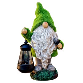 TERESA'S COLLECTIONS Funny Garden Gnomes Garden Decoration for Outdoor Use 31 cm Weatherproof Figure with LED Solar Lantern Gnome Garden Figures Made of Resin Garden Gnome Garden Decoration Garden