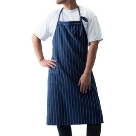 Chapdaddy Apron, Spring 2026, Men's, Navy, Striped, Large Size, Long Length, 100% Cotton, Stylish, Cool, With Pockets, Neck, Waistband, 2-Way, Work, Cafes, Nursery, Shops, Restaurants, Pubs