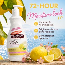 Palmer's Cocoa Butter Formula, Lemon Sorbet, Loción Corporal Iluminadora, Extracto de Limón, Vitamina C & Niacinamida, Humectación 72 Horas, Exquisito