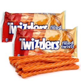 Orange Cream Filled Licorice Twists Soft Chewy Candy Sticks Sweet Fruity Orange Pop Flavor Fun Party Snacks Movie Night Treats Bulk 11oz Bag (Pack of 6, Orange)