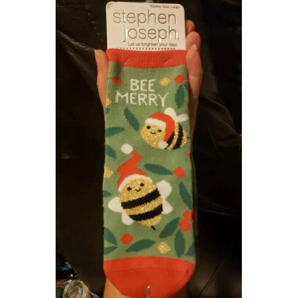 Stephen Joseph Toddler Large (10-12) SANTA BEE SOCKS "BEE MERRY"