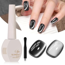 SUPWEE Black Cat Eye Gel Polish, 15ML Jelly Glass Cateye Gel Nail Polish with Magnetic Stick Moonlight Shimmer Glitter Effect Soak Off Salon DIY at Home