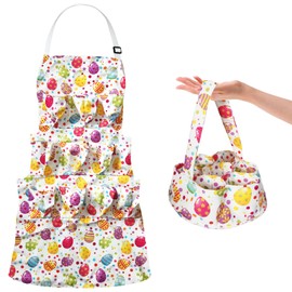 2 Pcs Egg Collecting Apron Chicken Egg Gathering Basket with 7 Pouches Fresh Egg Holding Apron with 11 Pockets_ Easter Eggs Styles EW02