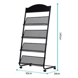 Floor-Standing Magazine Rack Information Rack Storage Rack Newspaper Rack Display Rack Manual Book Rack Single Page Simple Iron (Black)