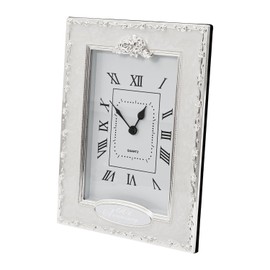 Happy Homewares Traditional 60th Anniversary Clock in White Epoxy with Silver Plated Roses and Clear Diamante Crystals | Quartz Technology