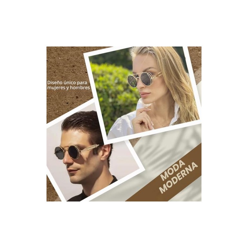 FEISEDY Retro Steampunk Gafas de sol redondas John Lennon Hippie