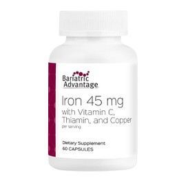 Bariatric Advantage Iron 45 mg with Vitamin C, Thiamin & Copper - Increased Absorption and Utilization - Easily Digestible for Bariatric Patients - 60 Count