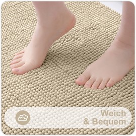 Homaxy Chenille Bathroom Rug, Non-Slip Bath Mat, Washable Bath Mat, Soft Bath Mat, Absorbent Shower Mat for Bathroom - 40 x 60 cm, Beige