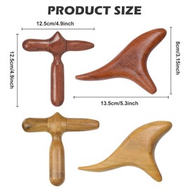 Set of 4 Wooden Massage Sticks, Triangular Knobble, Trigger Massage Tool, Neck Massager for Professional Legs, Shoulders, Back and Acupuncture