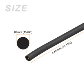 METALLIXITY Foam Rubber Weather Seal Strip (6mm Diameter x 4m Long) 1pcs, EPDM Rubber Round Seal Strip - for House Repair, Door, Black