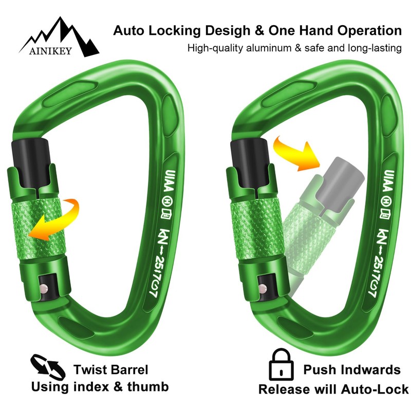AINIKEY Climbing Carabiner Clips 25kN Auto Locking Carabiner, Professional Heavy