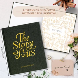 Lanpn Wedding Anniversary Journal - The Story of Us, Linen Dating 1st to 70th Wedding Scrapbook Couple Memory Book, 190 Pages Love Stories Notebook Marriage Newlywed Bridal Shower Gift, Green