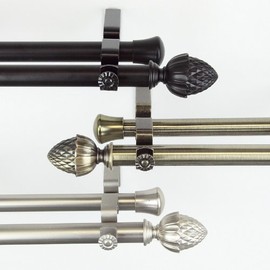 Modern Acorn Double Curtain Rod in Antique Brass Size: 66" - 120"