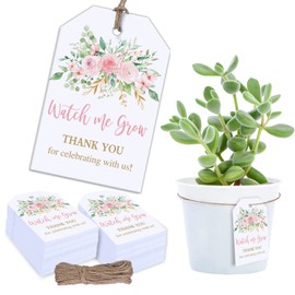 Whaline 100Pcs Thank You for Celebrating with Us Tags Watercolor Floral Favor Tags with String Wedding Appreciation Gift Tag Flower Baby Shower Hanging Paper Labels for Wedding Birthday Party Favors
