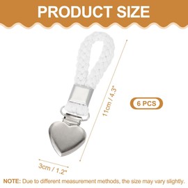 sourcing map 6 Pcs Tea Towel Clips with Cotton Loop for Hanging, 4.3 Inch Metal Towel Hooks Multipurpose Cloth Hangers for Home Kitchen Bathroom, White(Heart)