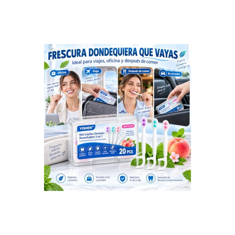 Mini Cepillos de Dientes Desechables 5 en 1 con Hilo